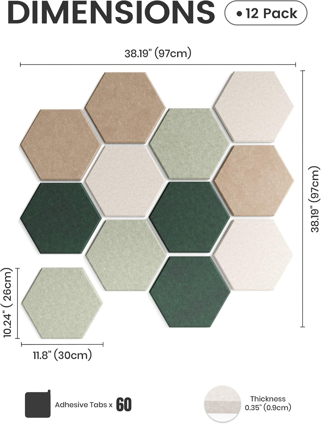 Paquete de 12 azulejos hexagonales de fieltro para tablón de