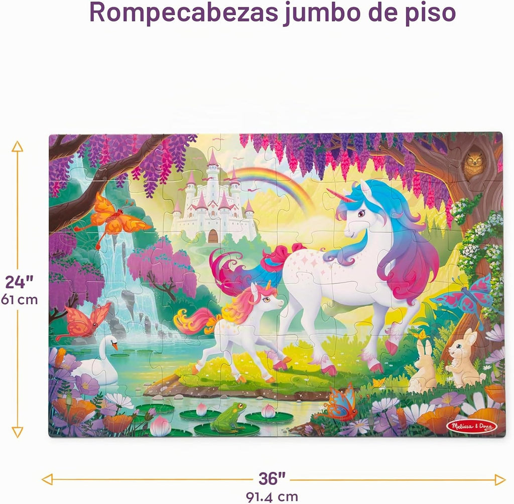 Melissa & Doug Rompecabezas de unicornio gigante que brilla en la oscuridad, rompecabezas de 48 piezas con detalles ocultos, rompecabezas para niños para niñas y niños a partir de 4 años - Certificado
