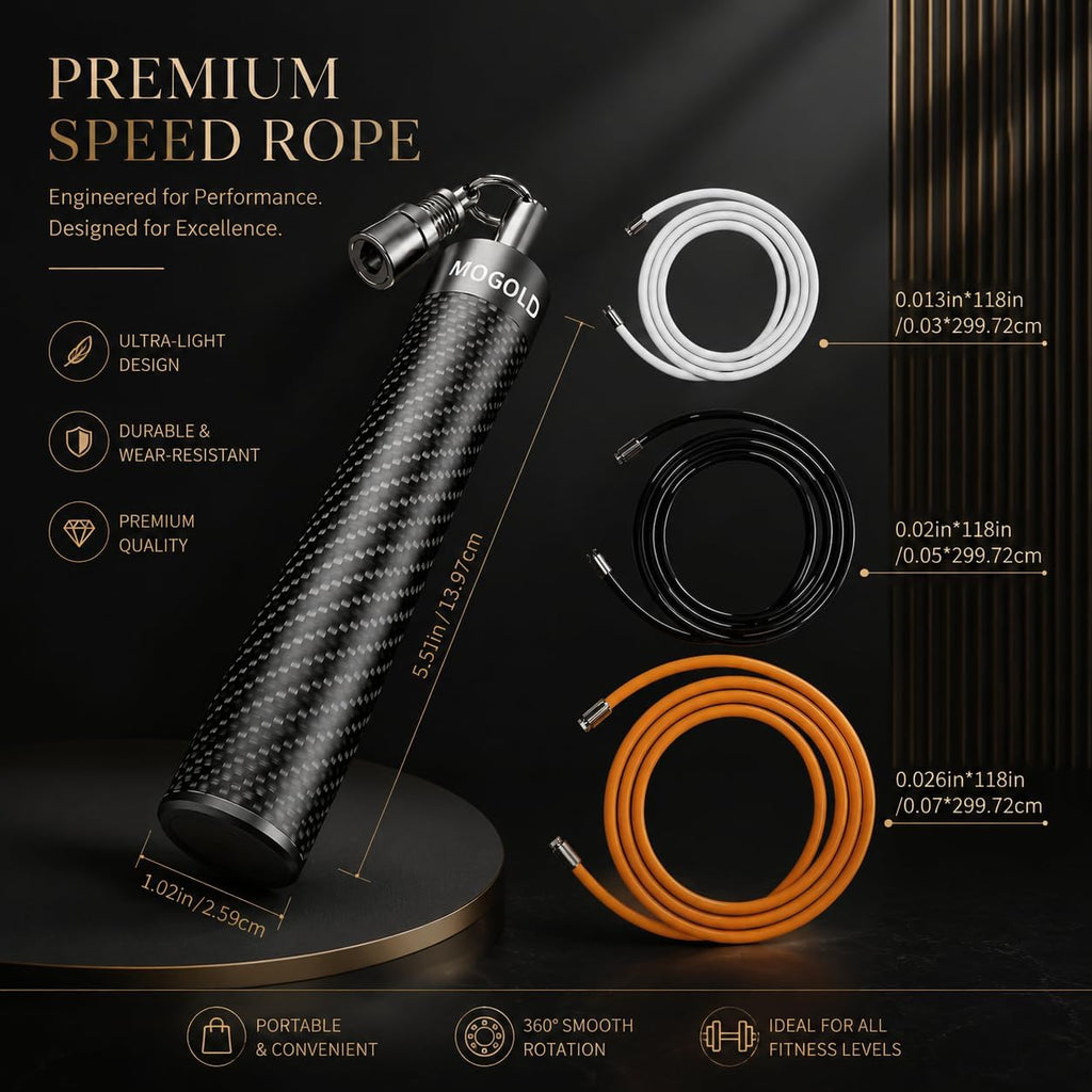 Cuerda de Saltar con Peso para Hombres y Mujeres - Cuerdas de salto pesadas intercambiables de 1/5 lb, 1/4 lb, 1/2 lb - Giro de 360 Grados - Longitud Ajustable, Agarre de Cuero Ergonómico
