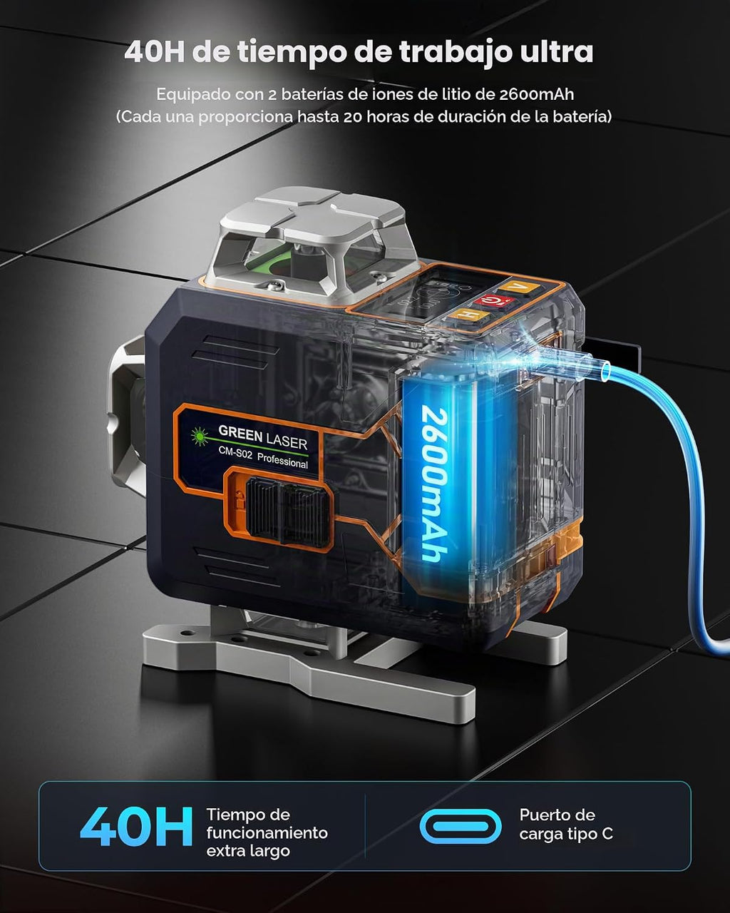 CIGMAN Nivel láser de 4 x 360° con 16 líneas con control remoto y APP, láser de línea cruzada autonivelante verde, línea vertical/horizontal 4D para construcción, renovación del hogar, colgar cuadros