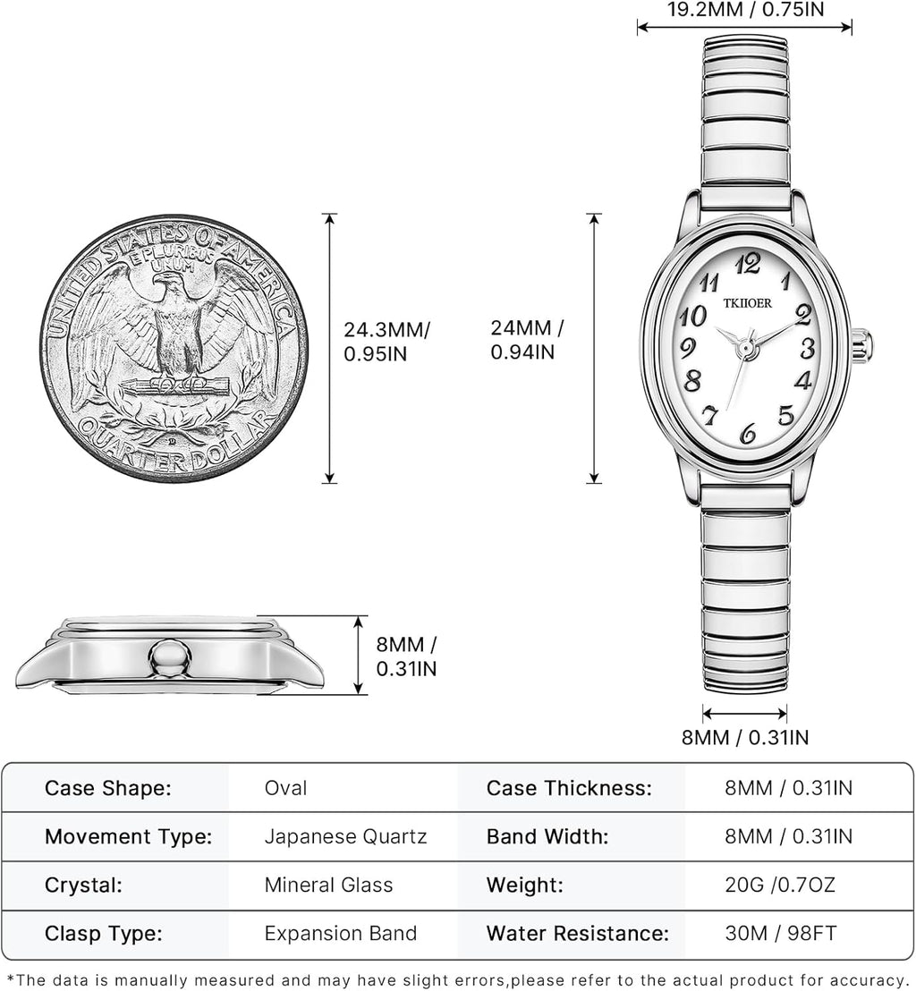 Relojes pequeños de oro para mujer, reloj analógico de esfera fácil de leer, caja ovalada, banda de expansión de acero inoxidable, reloj impermeable