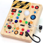 Tablero de actividades con interruptores de luz LED, juguetes Montessori para niños de 1, 2, 3 años, tablero de actividades sensoriales de madera para niños pequeños, juguetes de viaje para niños y niñas de 1 año o más, regalo de cumpleaños