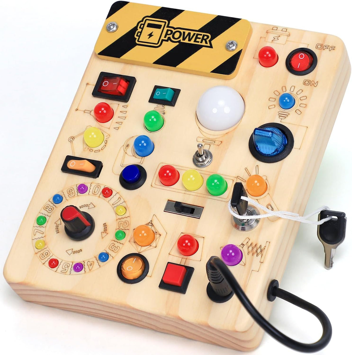 Tablero de actividades con interruptores de luz LED, juguetes Montessori para niños de 1, 2, 3 años, tablero de actividades sensoriales de madera para niños pequeños, juguetes de viaje para niños y niñas de 1 año o más, regalo de cumpleaños