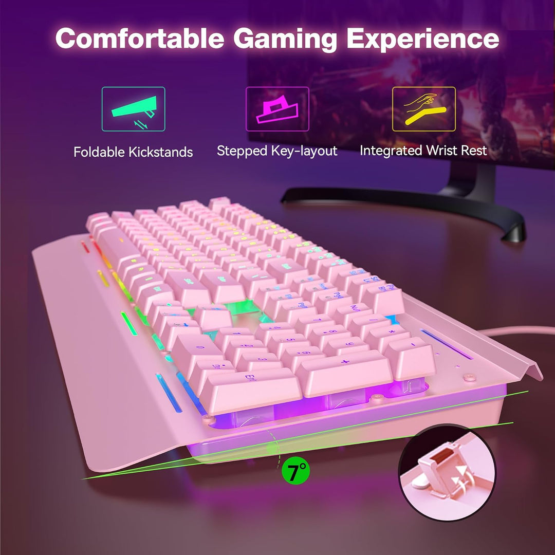 TECKNET Teclado para juegos, teclado de computadora USB con cable,...
