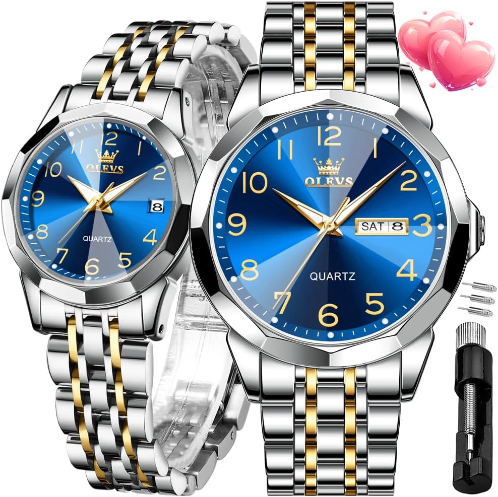 OLEVS Relojes de Pareja de San Valentín - Lujo, Moda para Hombre y Mujer, Juego de Relojes