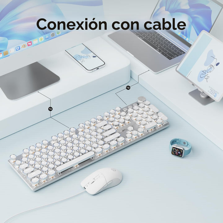 EWEADN - Combo de teclado y mouse con cable, teclado mecánico estil...