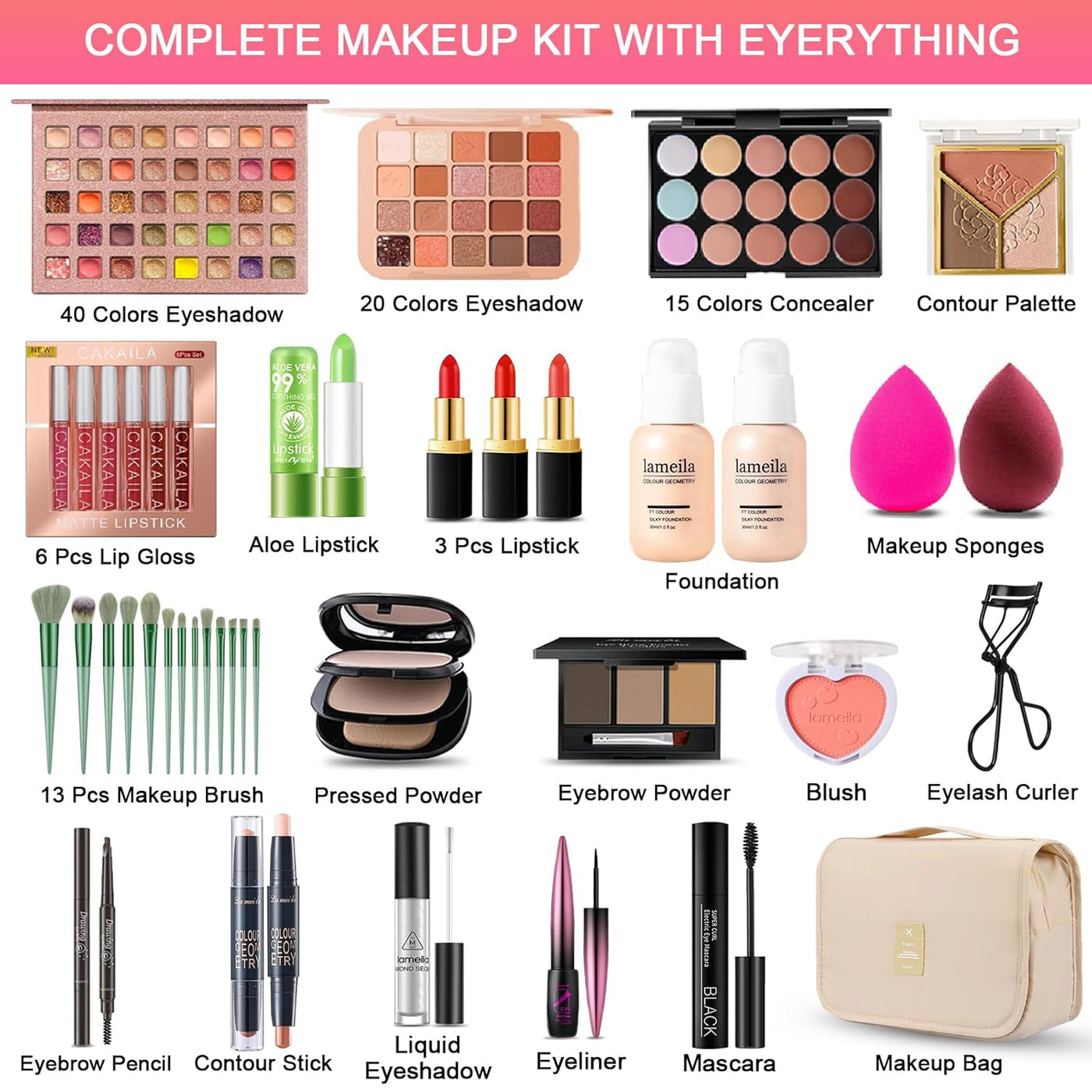 Kit de maquillaje todo en uno para mujer, kit completo de maquillaj...