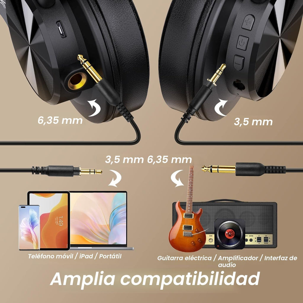 OneOdio Auriculares Bluetooth A70, Hi-Res Wired DJ Studio - Negro