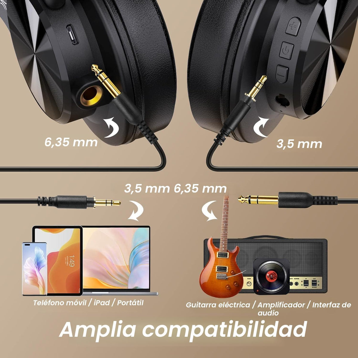 OneOdio Auriculares Bluetooth A70, Hi-Res Wired DJ Studio - Negro