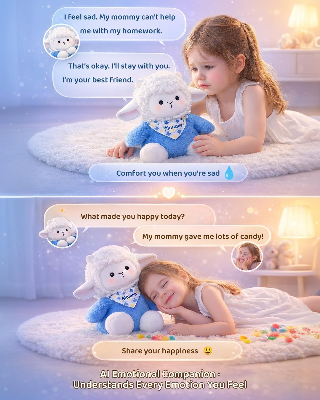blurams Baamy - Juguete de peluche interactivo con IA para niños, p...