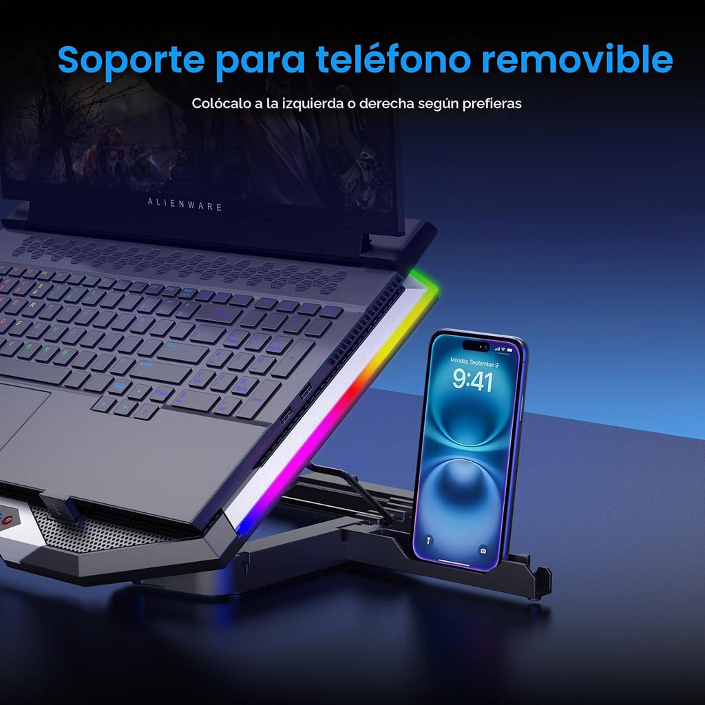 Almohadilla de refrigeración para laptop gaming con 8 ventiladores de refrigeración, almohadilla enfriadora de ventilador para laptop de 15 a 17.3 pulgadas, soporte enfriador para notebook