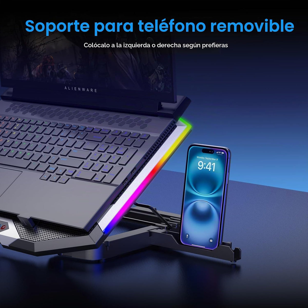 Almohadilla de refrigeración para laptop gaming con 8 ventiladores de refrigeración, almohadilla enfriadora de ventilador para laptop de 15 a 17.3 pulgadas, soporte enfriador para notebook