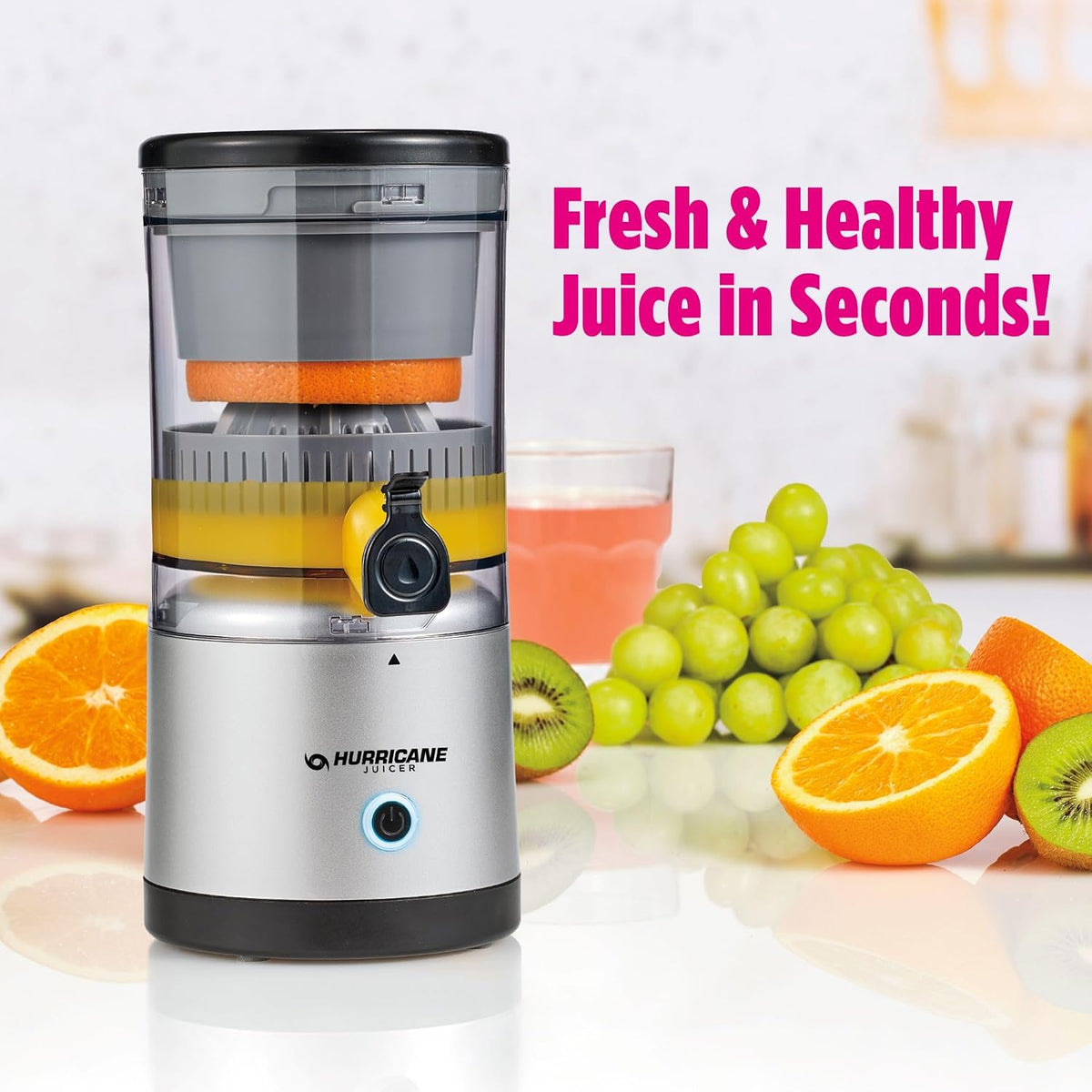 Hurricane Juicer, potente máquina extractor de jugo inalámbrico, exprimidor de frutas de diseño compacto con piezas aptas para lavavajillas, exprimidor eléctrico recargable de 500 RPM para naranjas