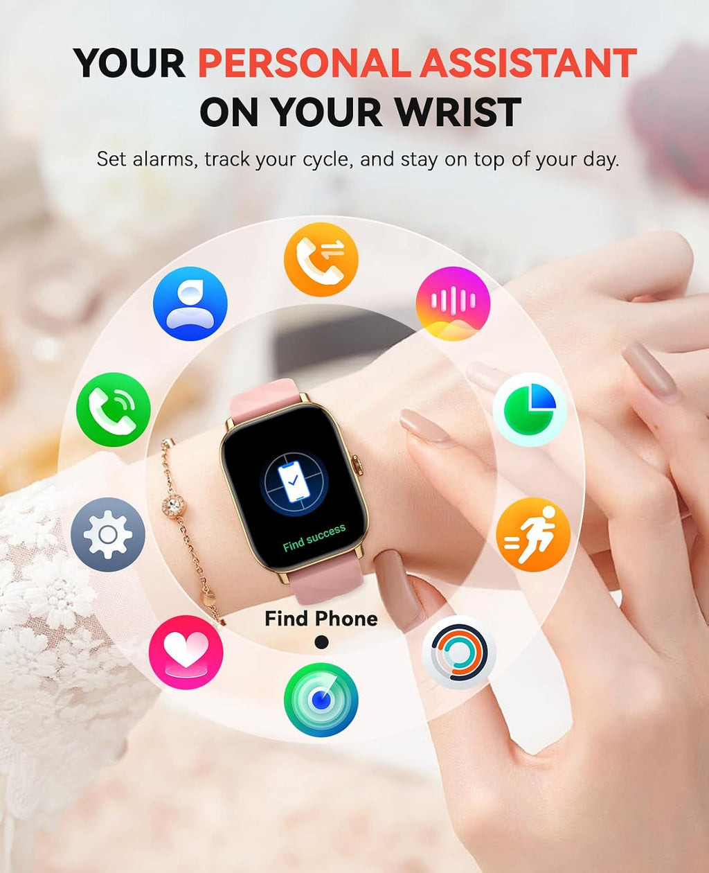 Relojes inteligentes para mujeres y hombres con contador de pasos, monitor de calorías de sueño, podómetro, impermeable IP68, reloj inteligente con más de 120 deportes para iPhone y Android (rosa)