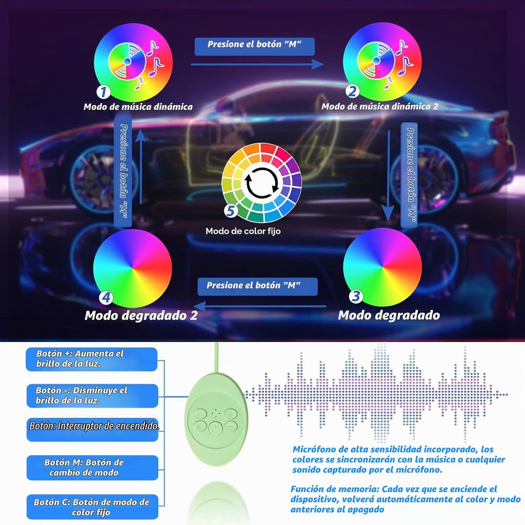 Alfombrillas suaves para el piso del auto con tira de luz LED, ajuste universal, alfombra automotriz negra, alfombrillas para el piso con luces interiores del automóvil con control por aplicación
