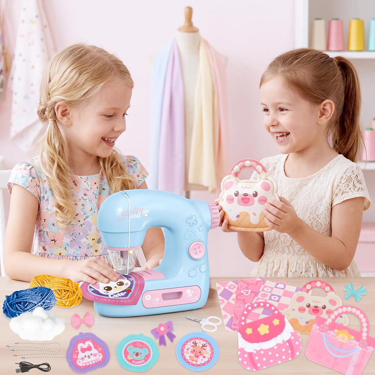deAO Mini máquina de coser para niños, juego de arte y manualidades, kit de