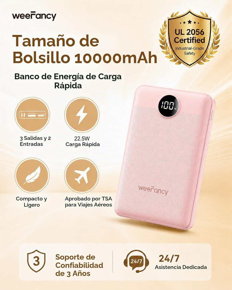 WeeFancy Cargador portátil pequeño de 10000 mAh, mini banco de ener...
