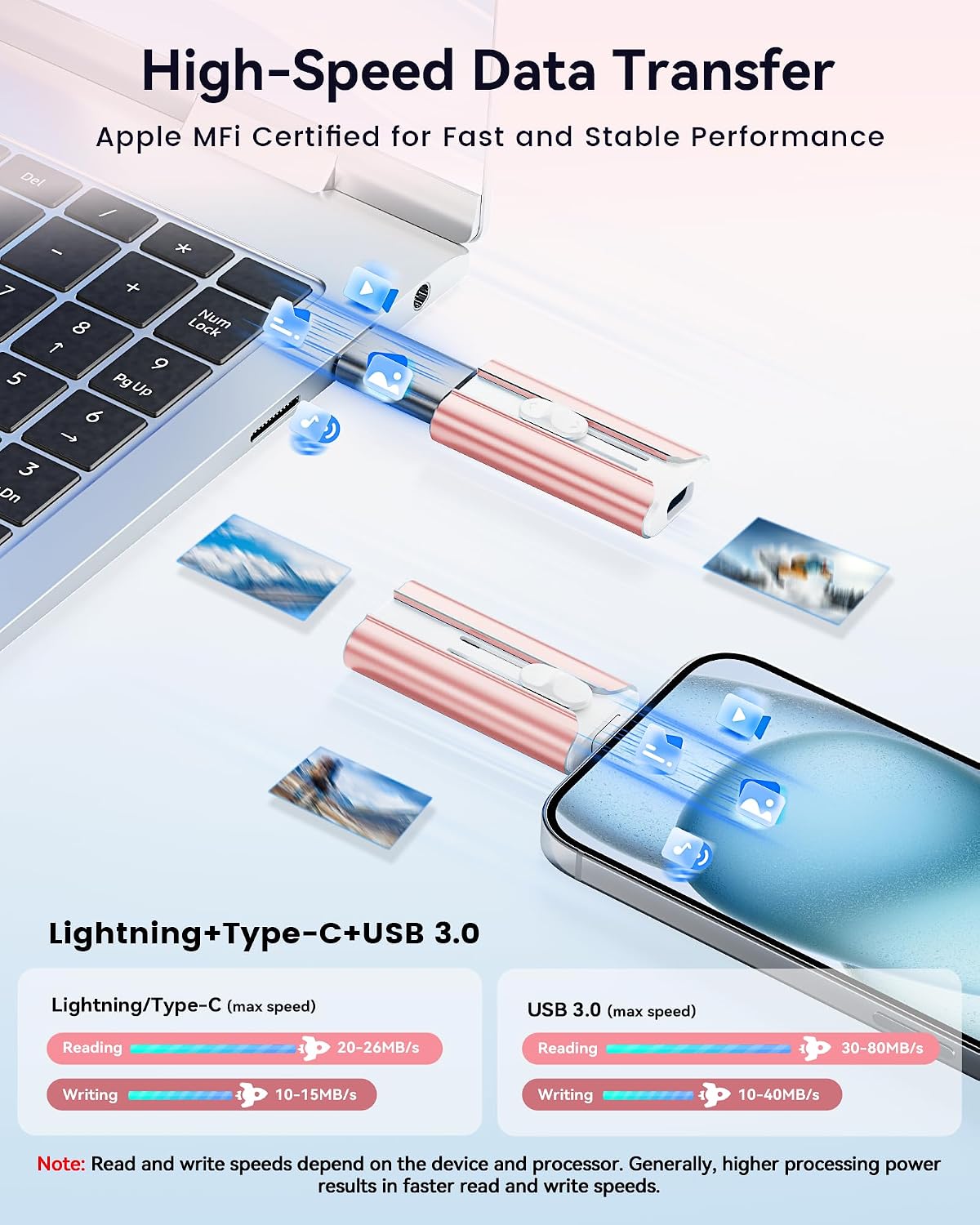 Unidad Flash Certificada MFi de 512GB para iPhone, Unidad Thumb Dri...