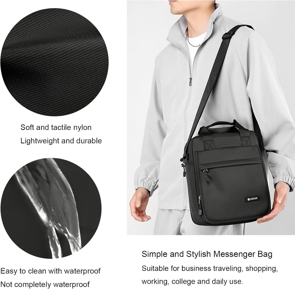 natyrlpog Bolso mensajero para hombre Bolsa de hombro Nylon Business Impermeable Casual Negro, Bolso cruzado ligero B5 para trabajo, viajes al aire libre