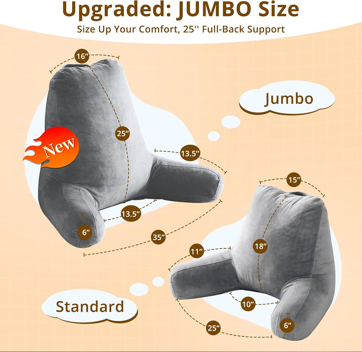 Sasttie Reading Pillow para Bed, Back Pillow para Sitting Up, Dark Grey