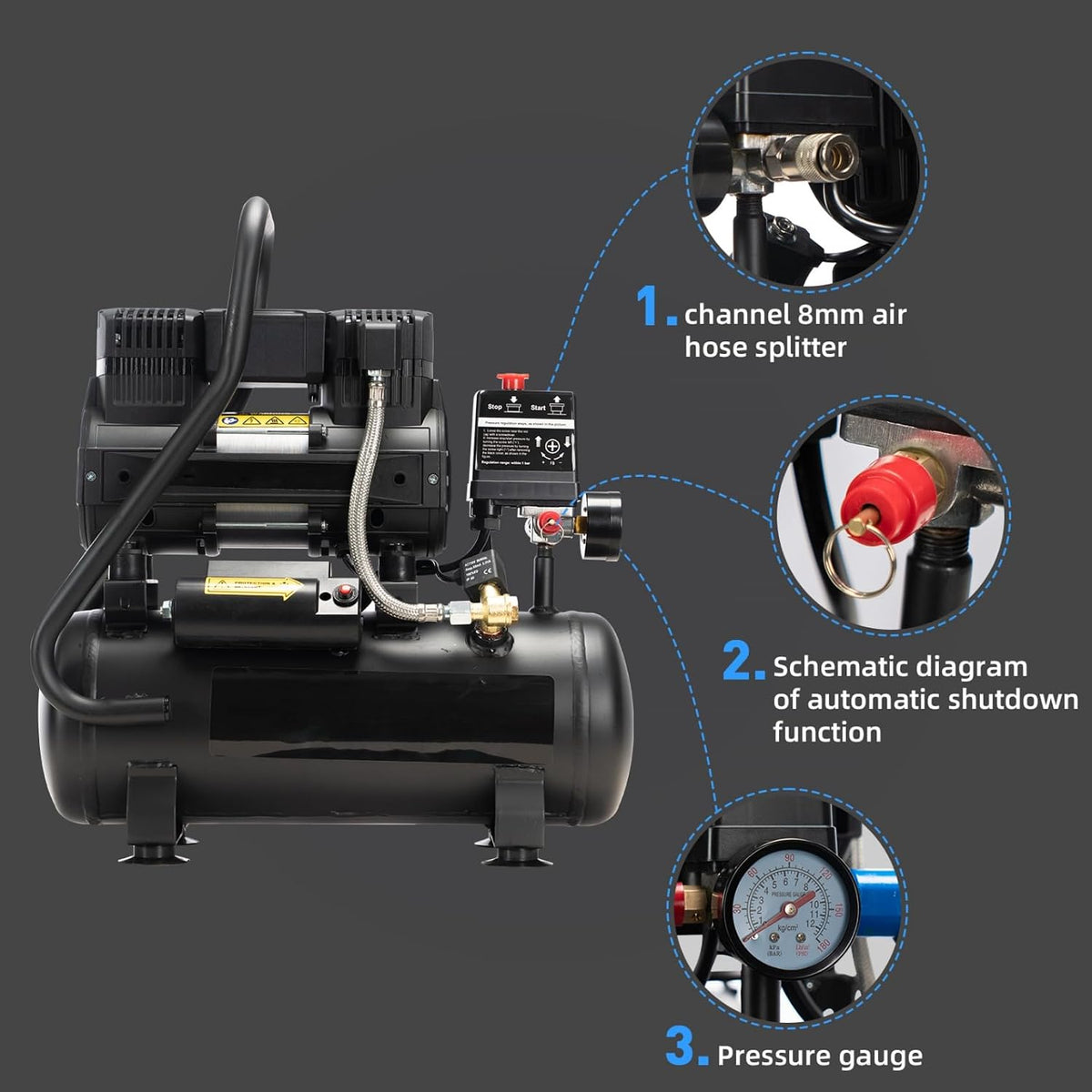 TLSols - Compresor de aire libre de aceite de 2.0 galones, 1.0 HP |...