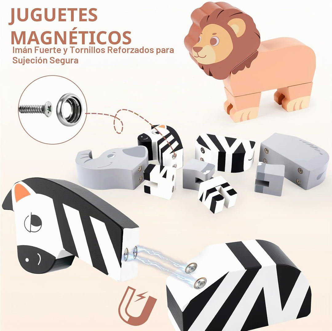 Joyreal Juego de juguetes magnéticos de animales de la selva, 16 pi...