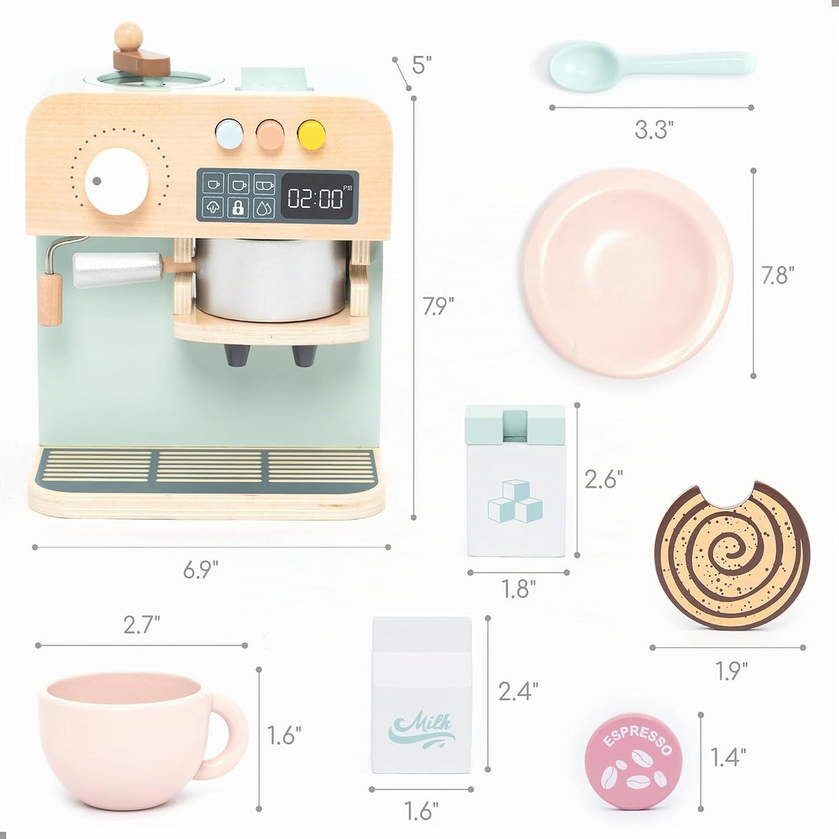UMU® Cafetera de juguete de madera para niños, accesorio de cocina de juego de simulación para niños pequeños, juego de máquina de café expreso, juguete Montessori para edades de 3, 4, 5, 6