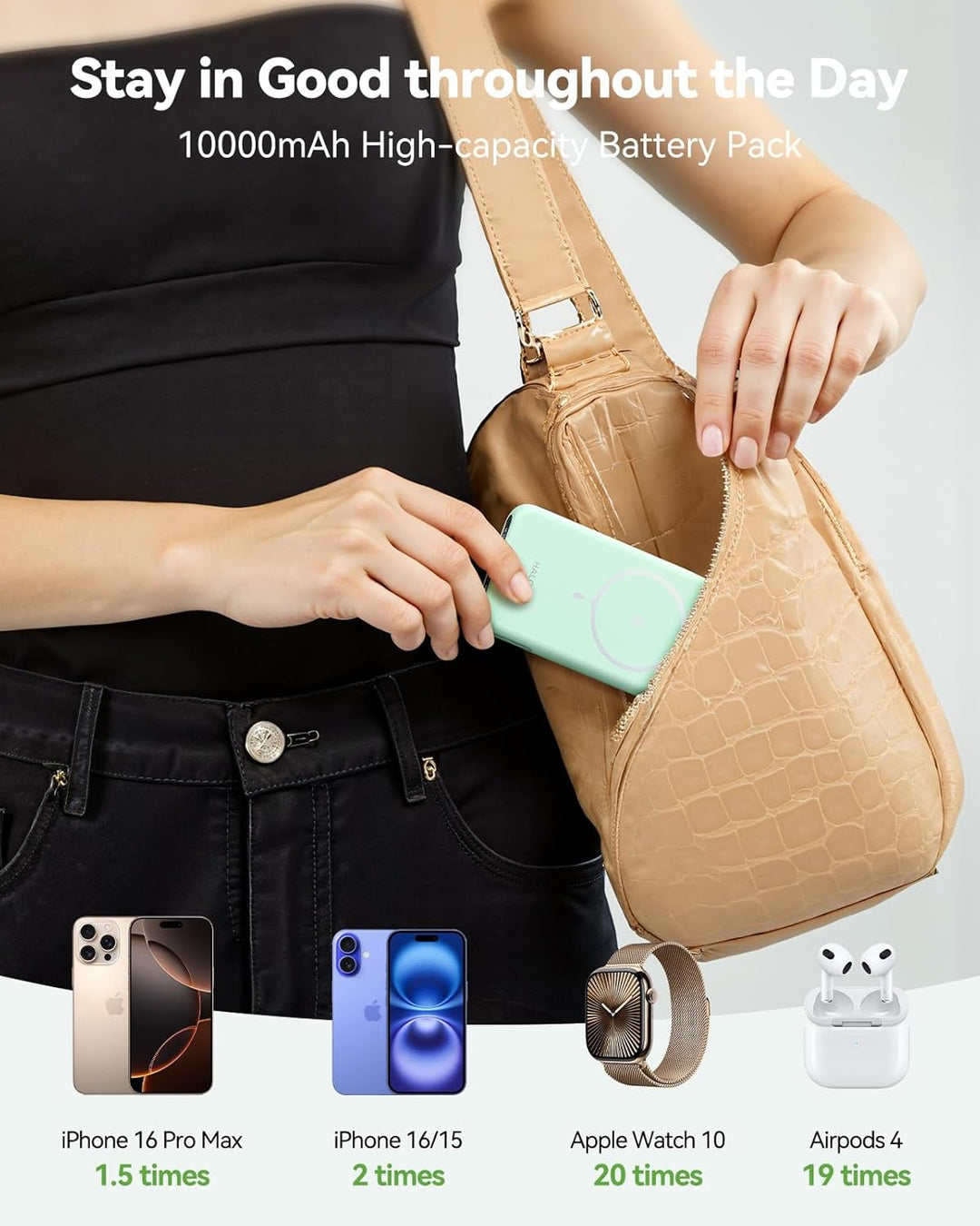 Cargador portátil magnético para iPhone y Apple Watch, 10000 mAh, c...