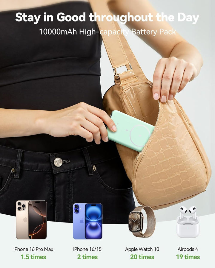 Cargador portátil magnético para iPhone y Apple Watch, 10000 mAh, c...