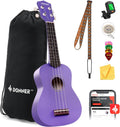 Donner Ukelele soprano para principiantes, ukelele mate de 21 pulgadas, kit para principiantes con correa para bolsa, afinador, cuerdas, púas de tela, lecciones en línea gratuitas (morado)