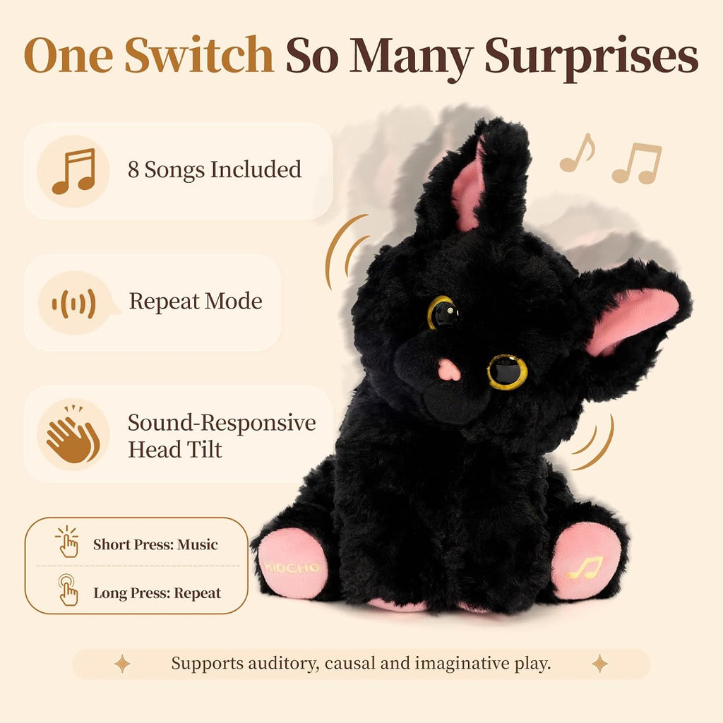 Juguete de peluche negro del gato, 10" juguete musical interactivo