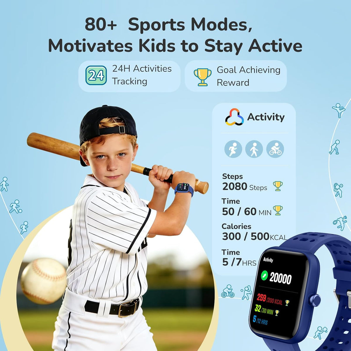 ENOMIR Reloj inteligente para niños con monitor de salud, podómetro, 2