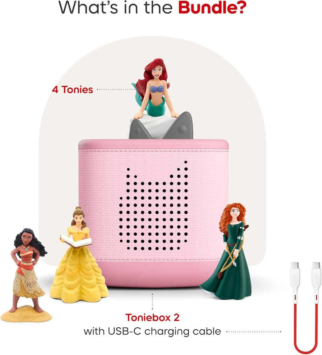 Toniebox 2 Audio Player Disney Princess Bundle para Kids 3+ con Ariel, Moana, Merida, y Belle - Cloud Pink