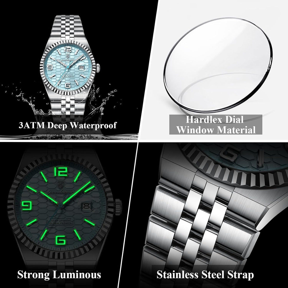 Poedagar Reloj de moda para hombre, impermeable, luminoso, fecha, de lujo, acero inoxidable, clásico, de cuarzo, relojes para hombres de negocios