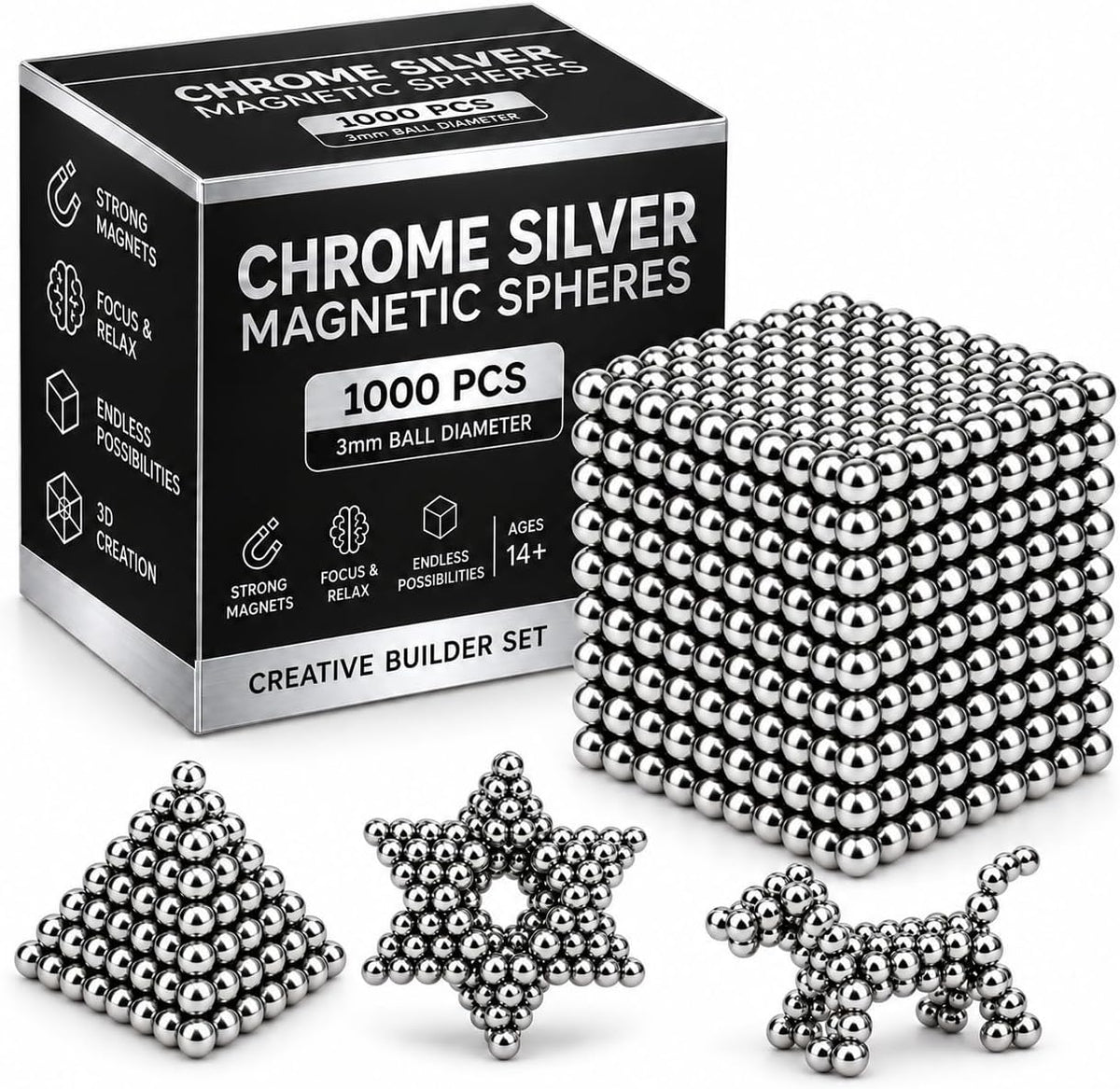 Bolas magnéticas de construcción creativa de plata 1000PCS para adultos