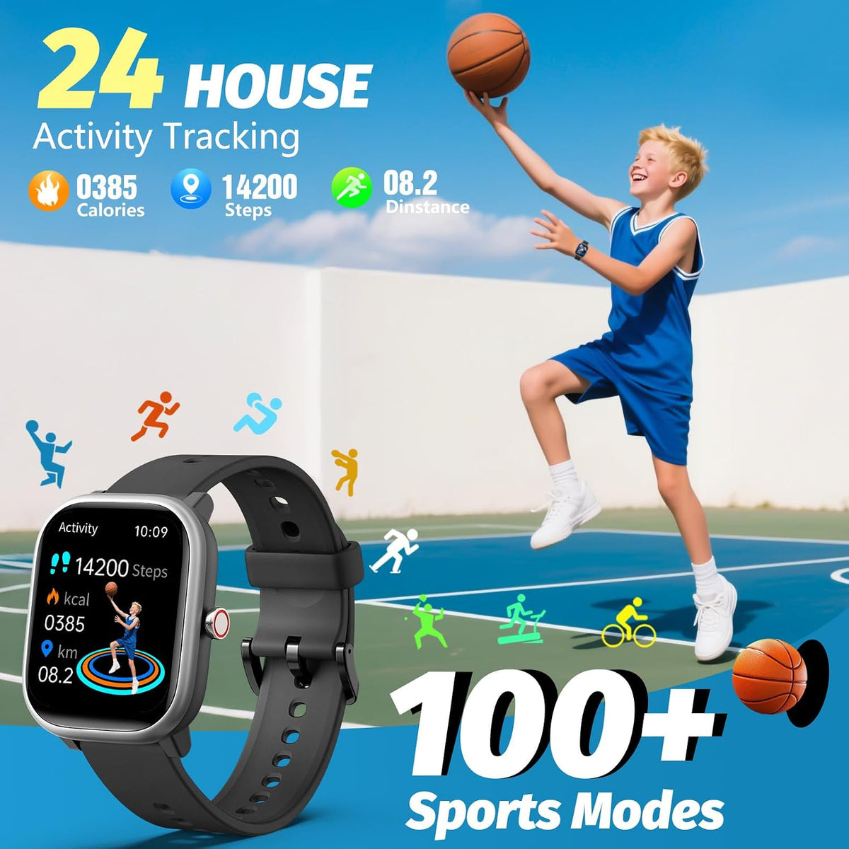 Kids Wach - Reloj inteligente para niñas y niños de 6 a 15 años, reloj inteligente para niños de 1.8 pulgadas, no necesita teléfono, podómetro, monitor de sueño resistente al agua, juego de rompecabezas para niñas, niños, adolescentes, regalo de