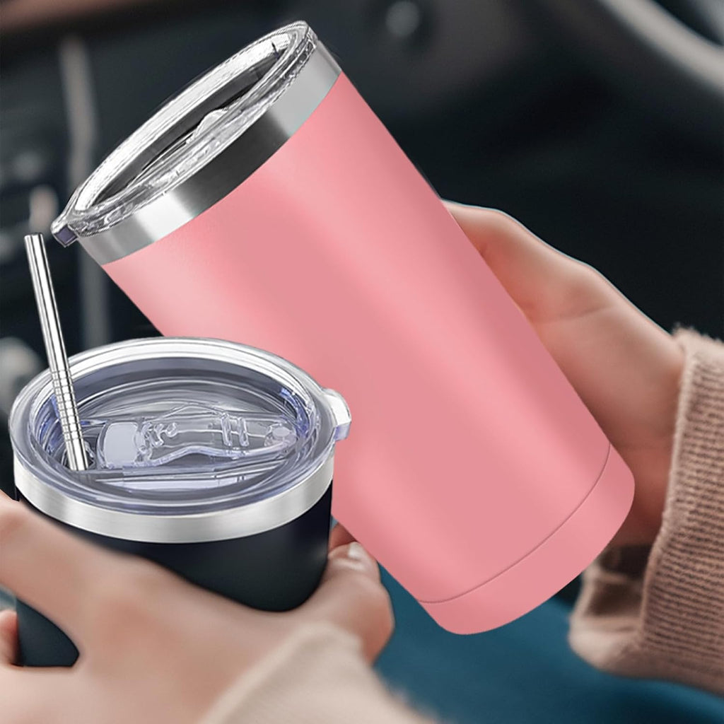 YOUKE OLA Paquete de 16 vasos de acero inoxidable a granel de 20 onzas, taza de viaje aislada al vacío, taza de café con recubrimiento en polvo, regalo para cócteles de vino, bebidas frías y calientes