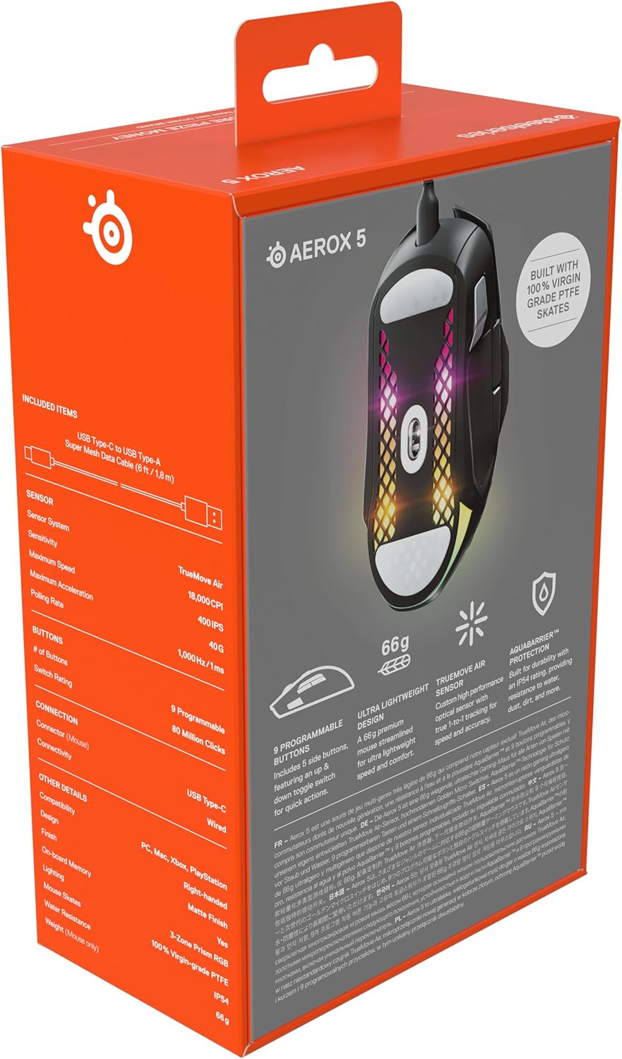 SteelSeries Aerox 5 - Ratón gaming RGB con perforaciones - Diseño u...