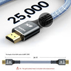 Cable HDMI 8K 10K 4K 2.1 48Gbps de nailon trenzado, 20 pies (20 ft)
