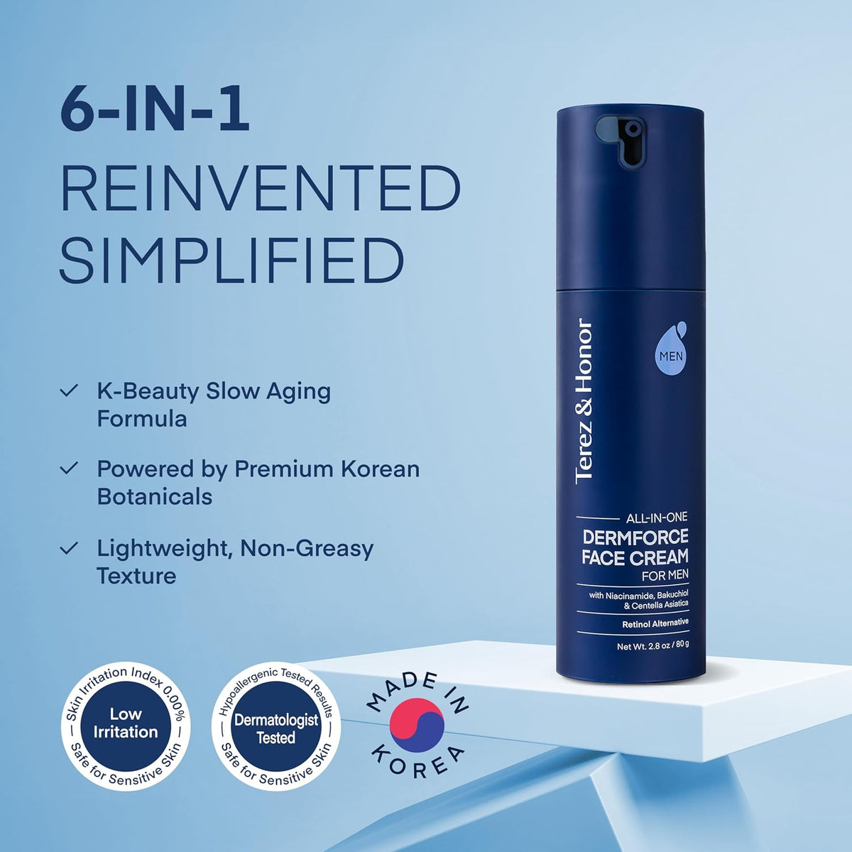 TEREZ&amp;HONOR Crema facial 6 en 1 para hombres: hidratante corean...
