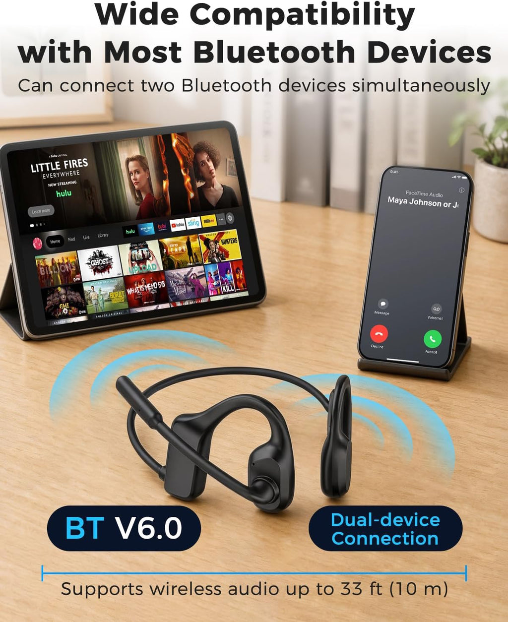 Auriculares abiertos con micrófono con cancelación de ruido, auriculares