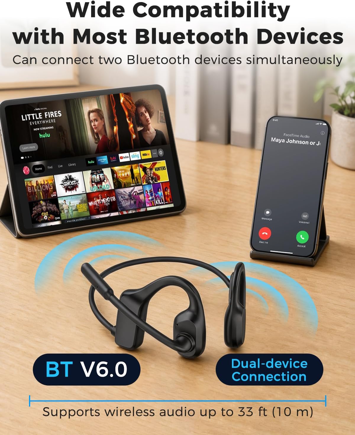Auriculares abiertos con micrófono con cancelación de ruido, auriculares