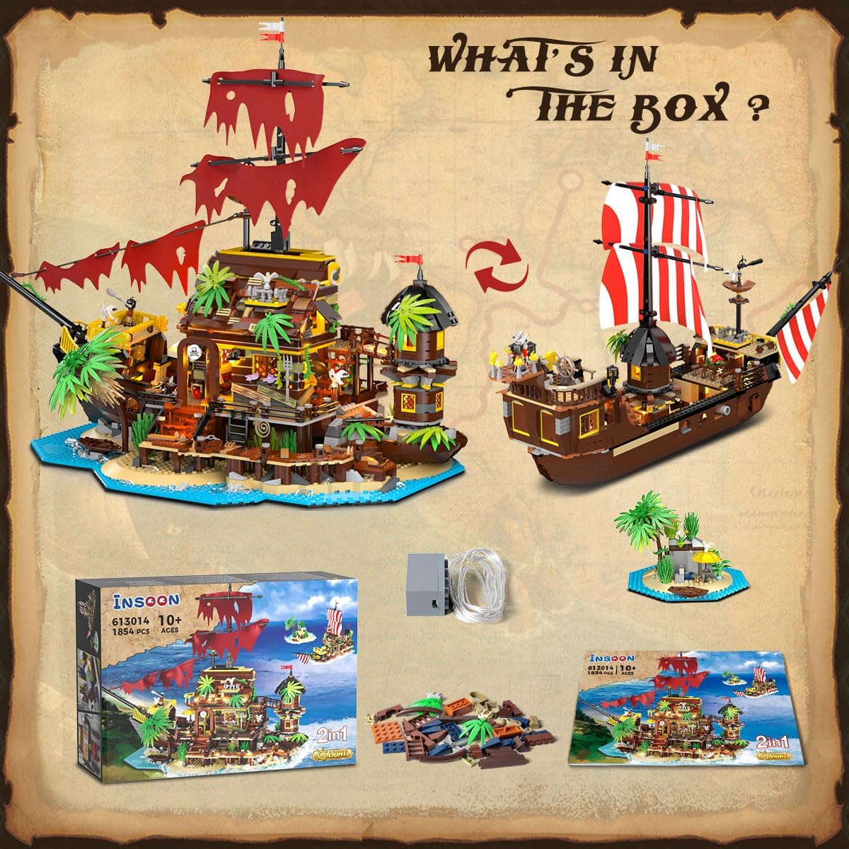 Juego de construcción de casa de naufragio pirata con luz