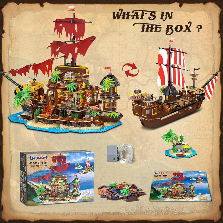 Juego de construcción de casa de naufragio pirata con luz