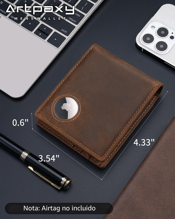 Billetera para hombre con soporte para AirTag, de cuero bifold con...