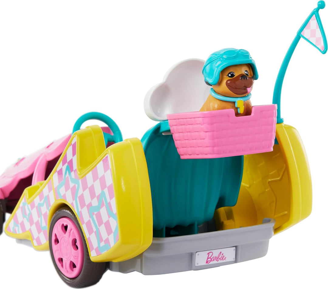 Barbie Stacie - Muñeca con coche de karts con ruedas rodantes, perr...