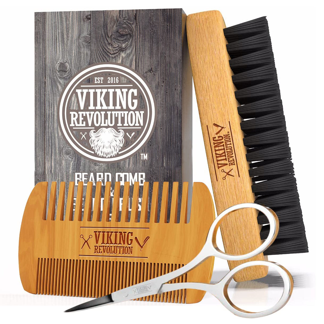 Viking Revolution Juego de peine para barba y cepillo para barba pa...