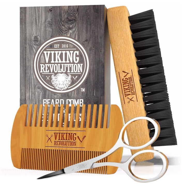 Viking Revolution Juego de peine para barba y cepillo para barba pa...
