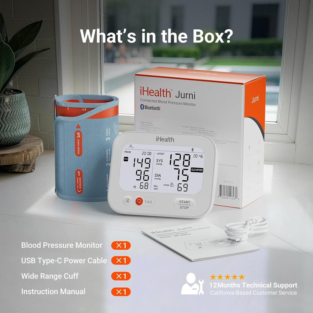 iHealth Jurni Smart - Monitor de presión arterial recargable, pantalla