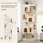Globlazer Árbol de Gato de Rincón de 66 Pulgadas, Torre de Escalada de Varios Niveles para Gatos de Interior, Condominios para Gatitos, Torre de Rascado para Gatos con Plataforma Grande, 3 Cuevas para